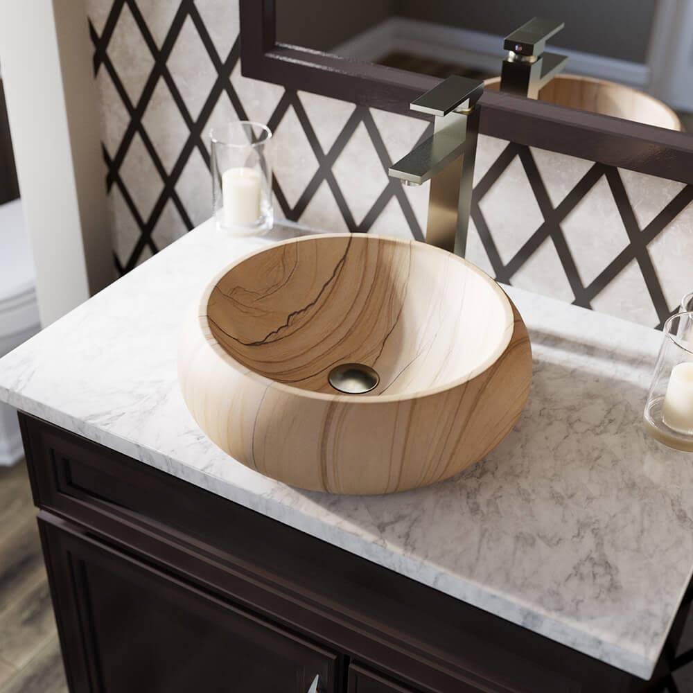 Sandstone Vessel Sink Ensemble with Brushed Nickel Finish Faucet V328
