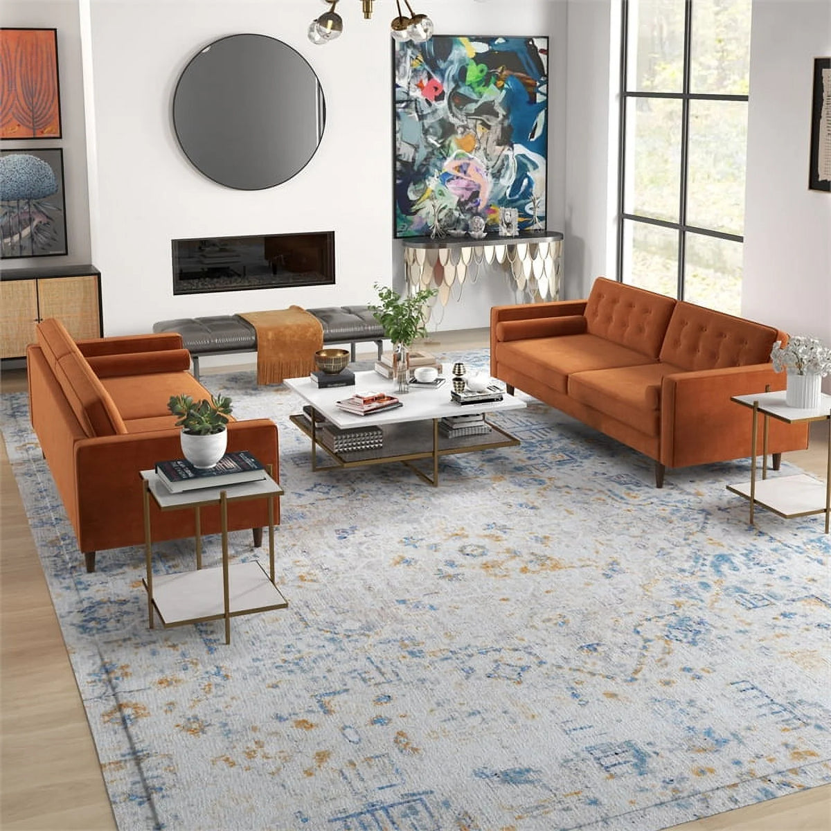 Orange Velvet 2-Piece Sofa Set G691324