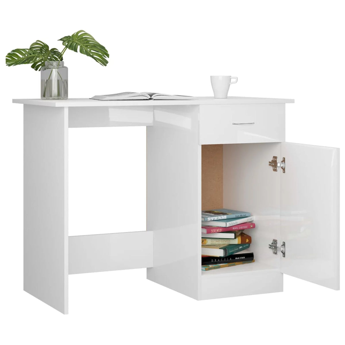 High Gloss White Engineered Wood Desk V4086