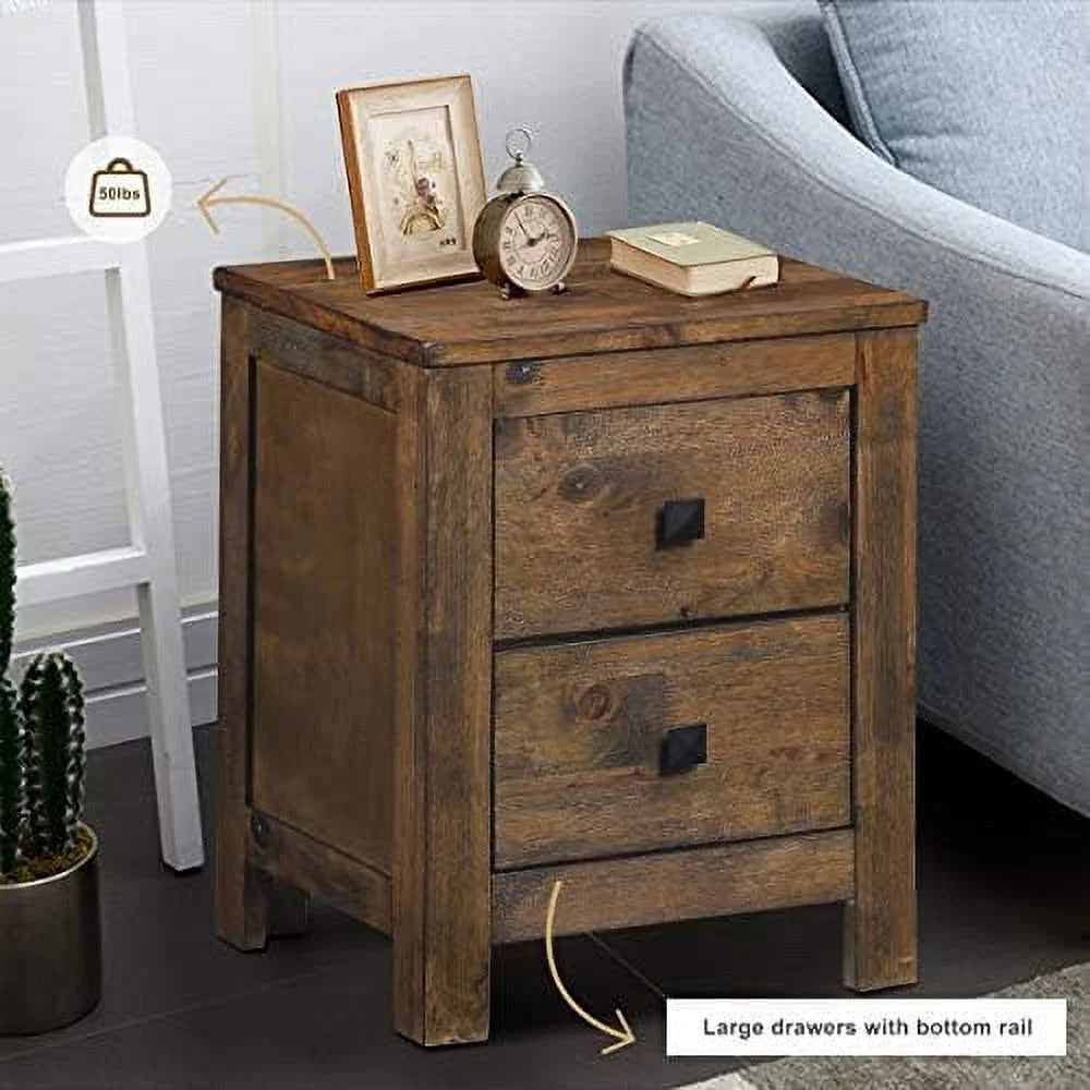 Rustic Wooden Nightstand with 2 Sliding Drawers Y1299