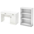 Small Desk with Drawers and 3-Shelf Bookcase Set in Pure White C3342