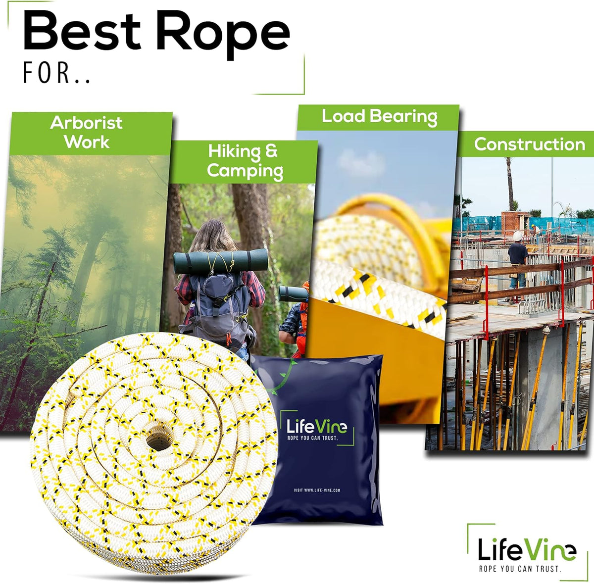 Static Rope, 3/4 Inch Diameter, 150 Foot, Double Braided S641