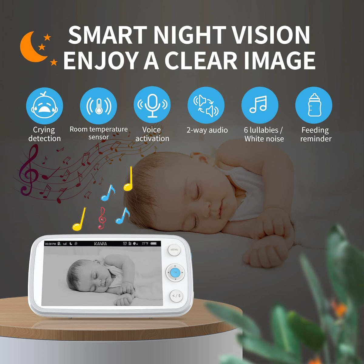5 720P HD Video Baby Monitor with Night Vision and 2-Way Audio V460161