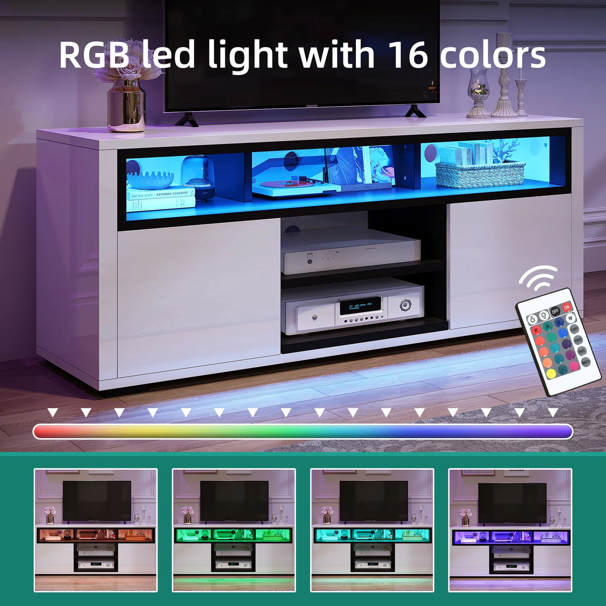 White High Gloss TV Stand with LED Lights B6082