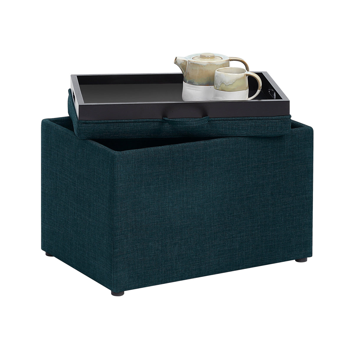 Dark Blue Fabric Storage Ottoman with Reversible Tray Q4029
