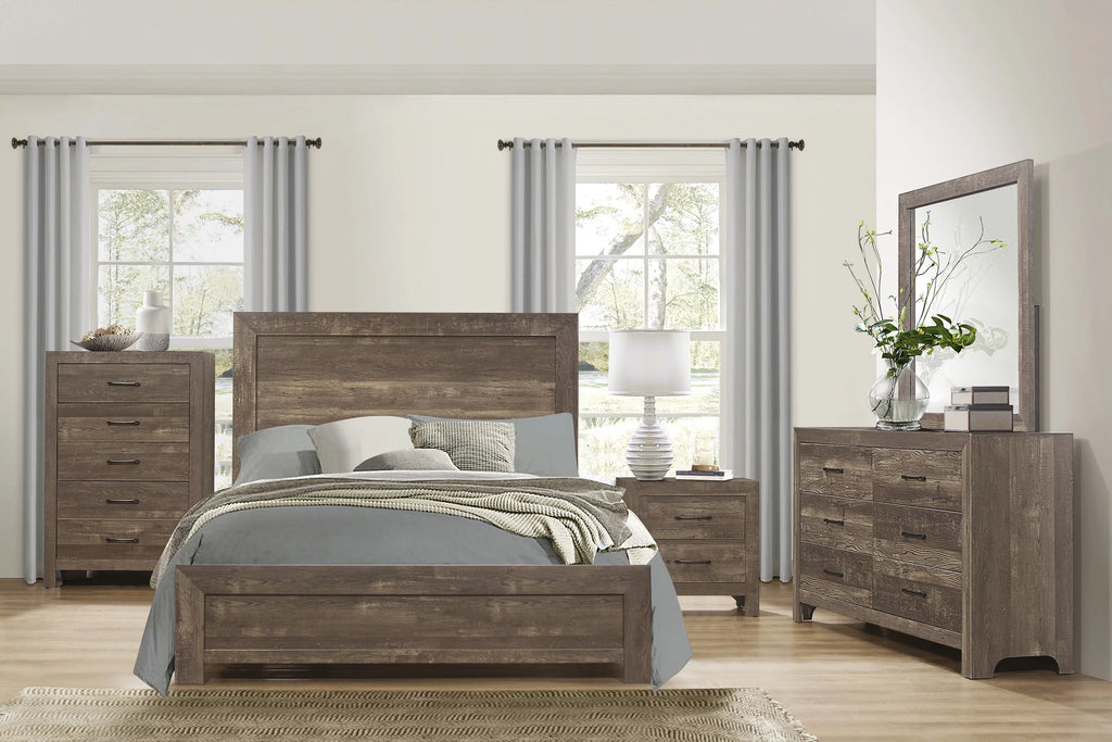 King Size Sleigh Bed Dresser Mirror Night Stand Rustic Brown Y945