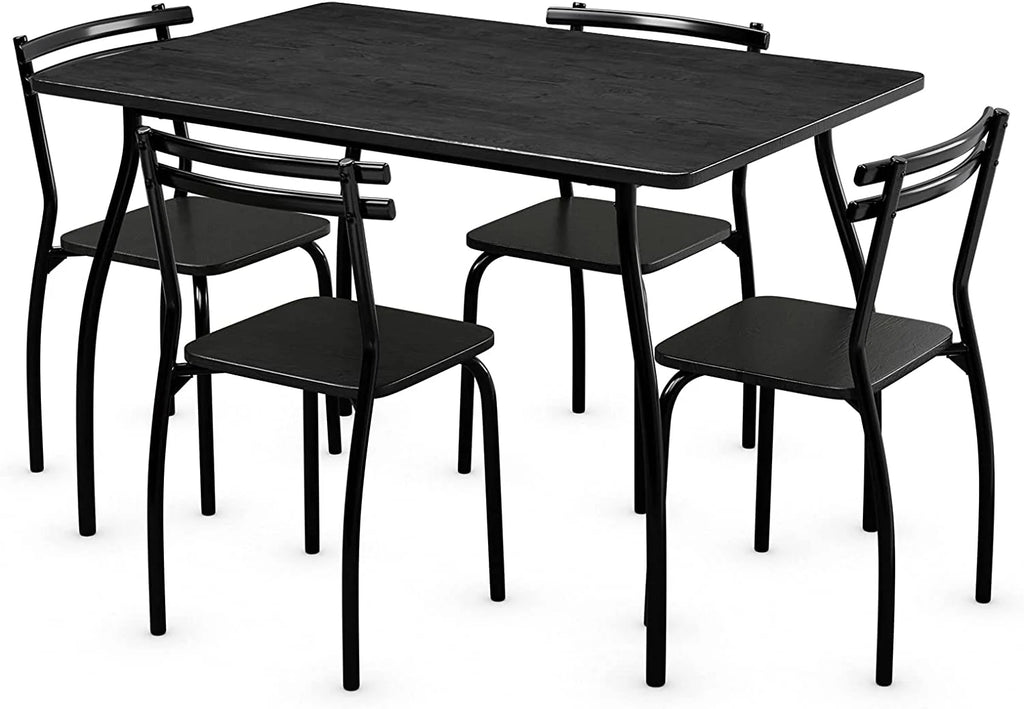 5 Piece Kitchen Dining Table Set with 4 Chairs Black E660