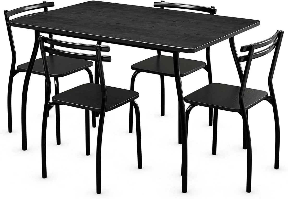 5 Piece Kitchen Dining Table Set with 4 Chairs Black E660