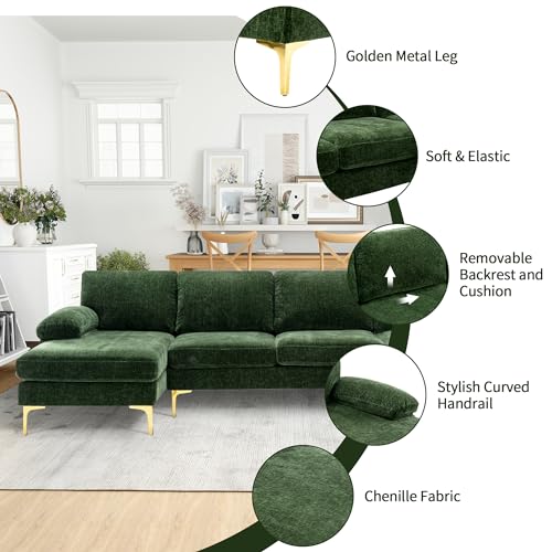 Green Chenille 4 Seater U-Shaped Sectional Couch with Double Chaises and Metal Legs N886