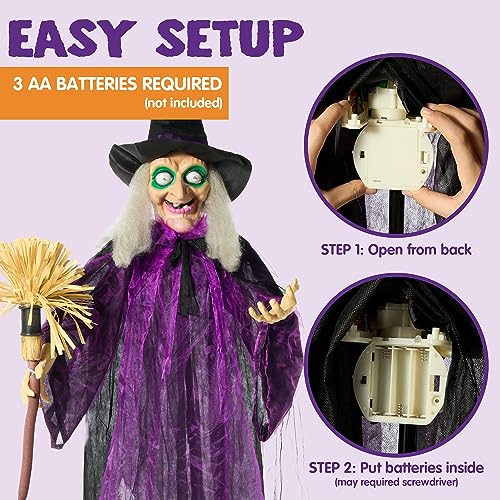 72" Animated Witch Halloween Decoration with LED Eyes and Sound V6743