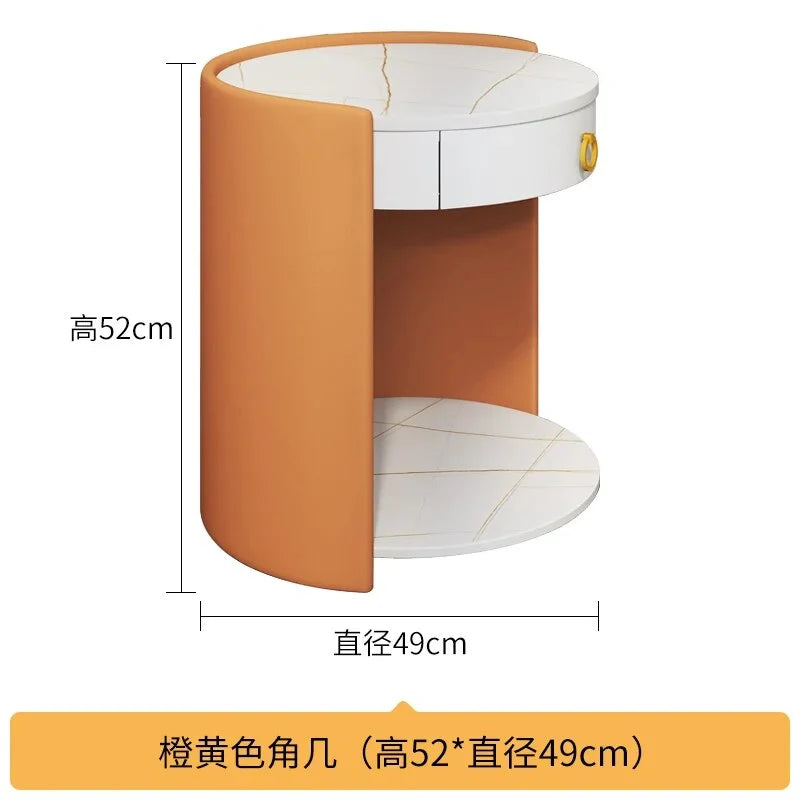 Round Leather Bedside Table Nightstand Q684