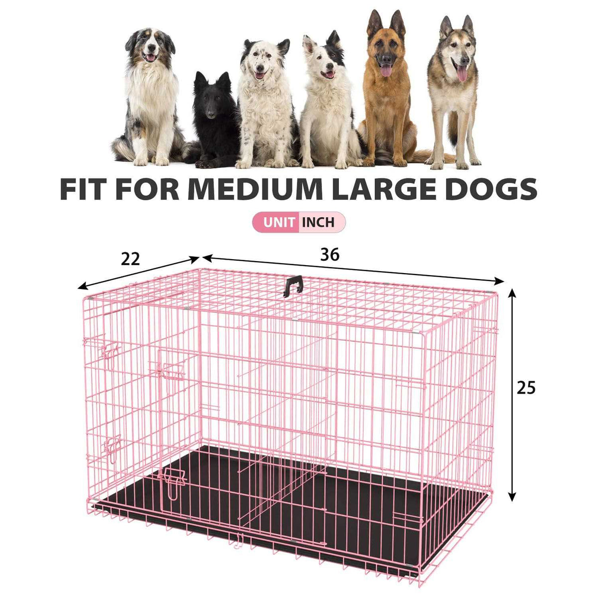 24,30,36,42,48 Inch Folding Wire Dog Crate with Double-Door E642463