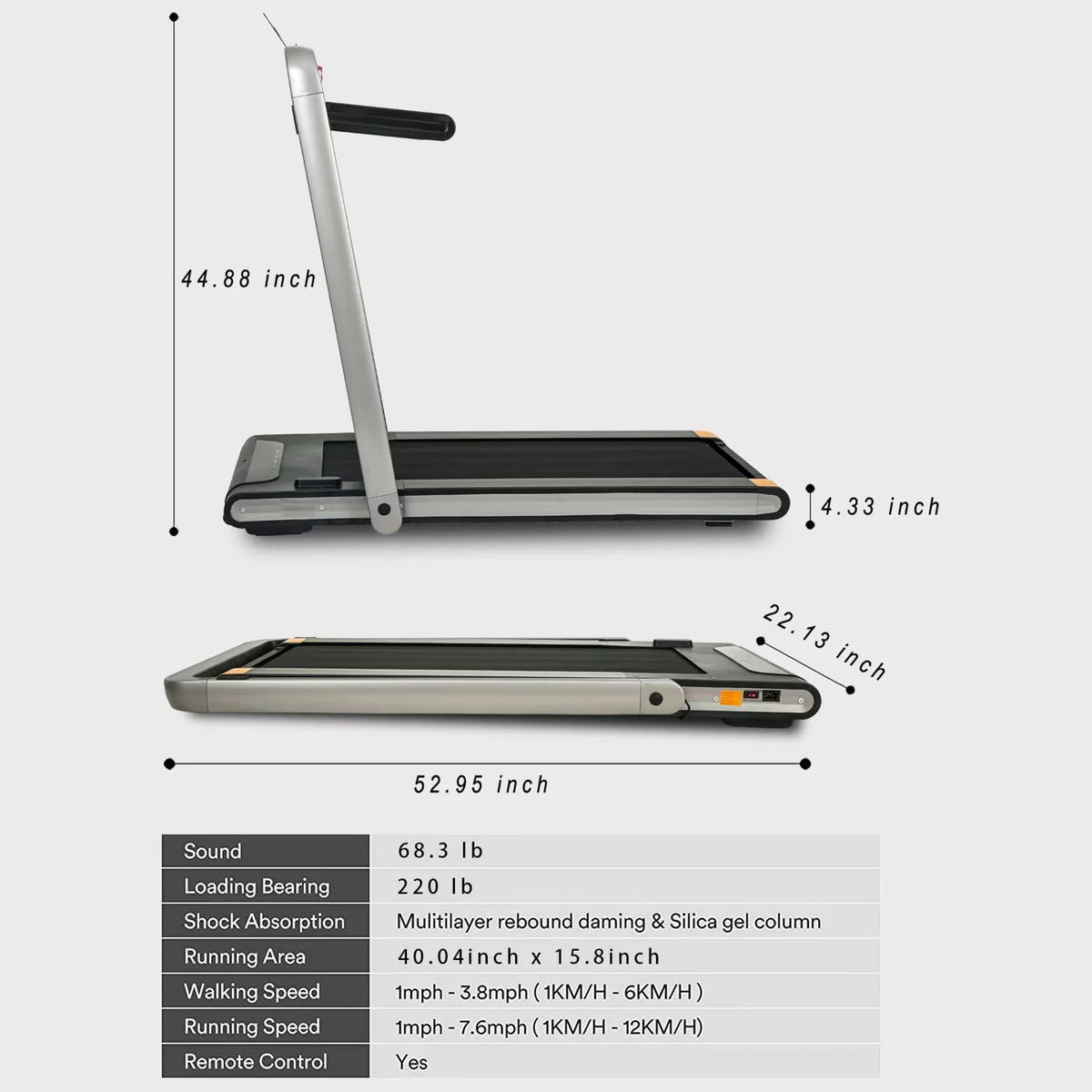 Folding Treadmill with Remote & Screen, 2.5 HP 220 lbs H3818