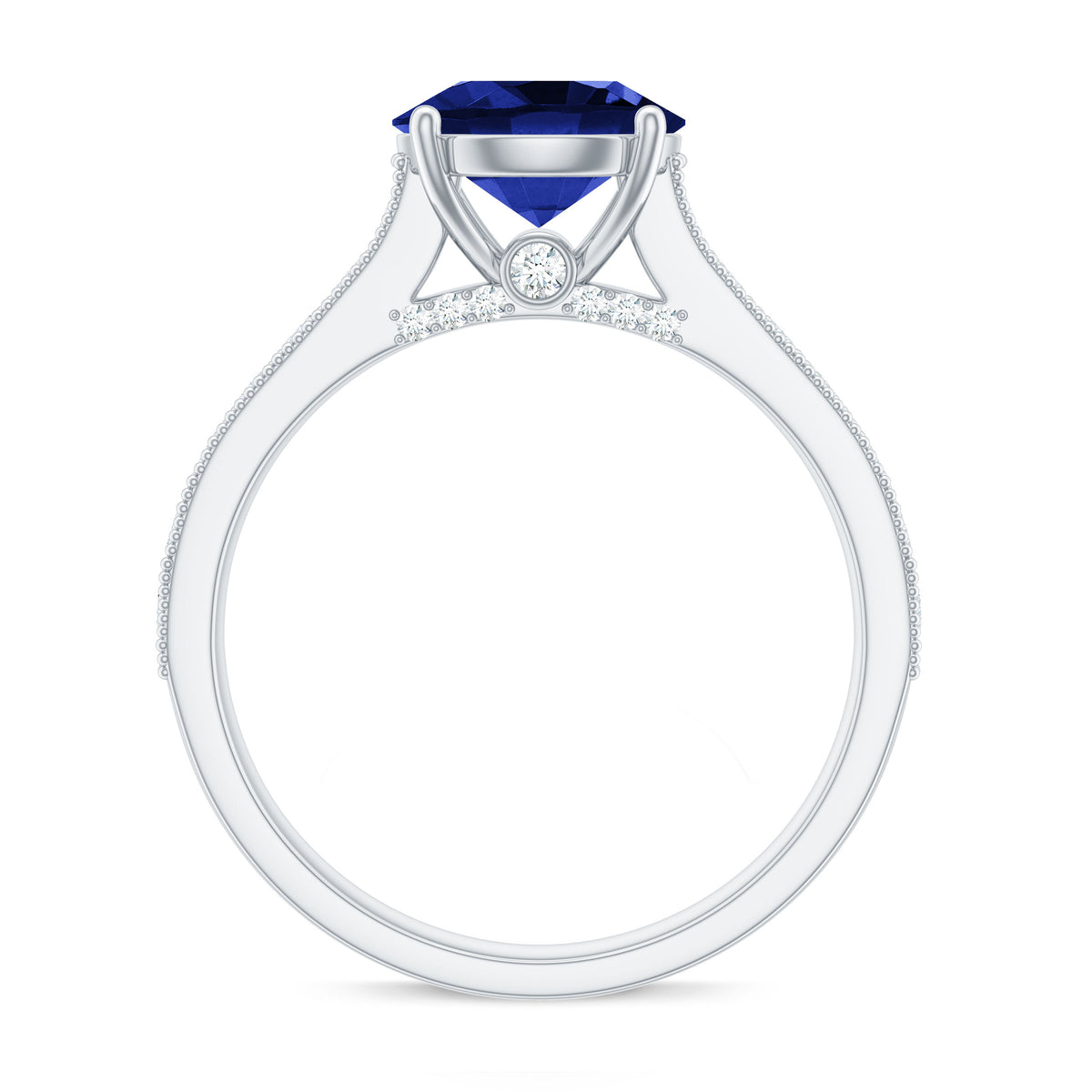 Created Blue Sapphire Solitaire Engagement Ring with Diamond, 925 Sterling Silver J77502