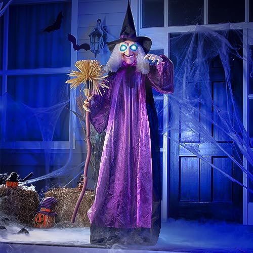 72" Animated Witch Halloween Decoration with LED Eyes and Sound V6743