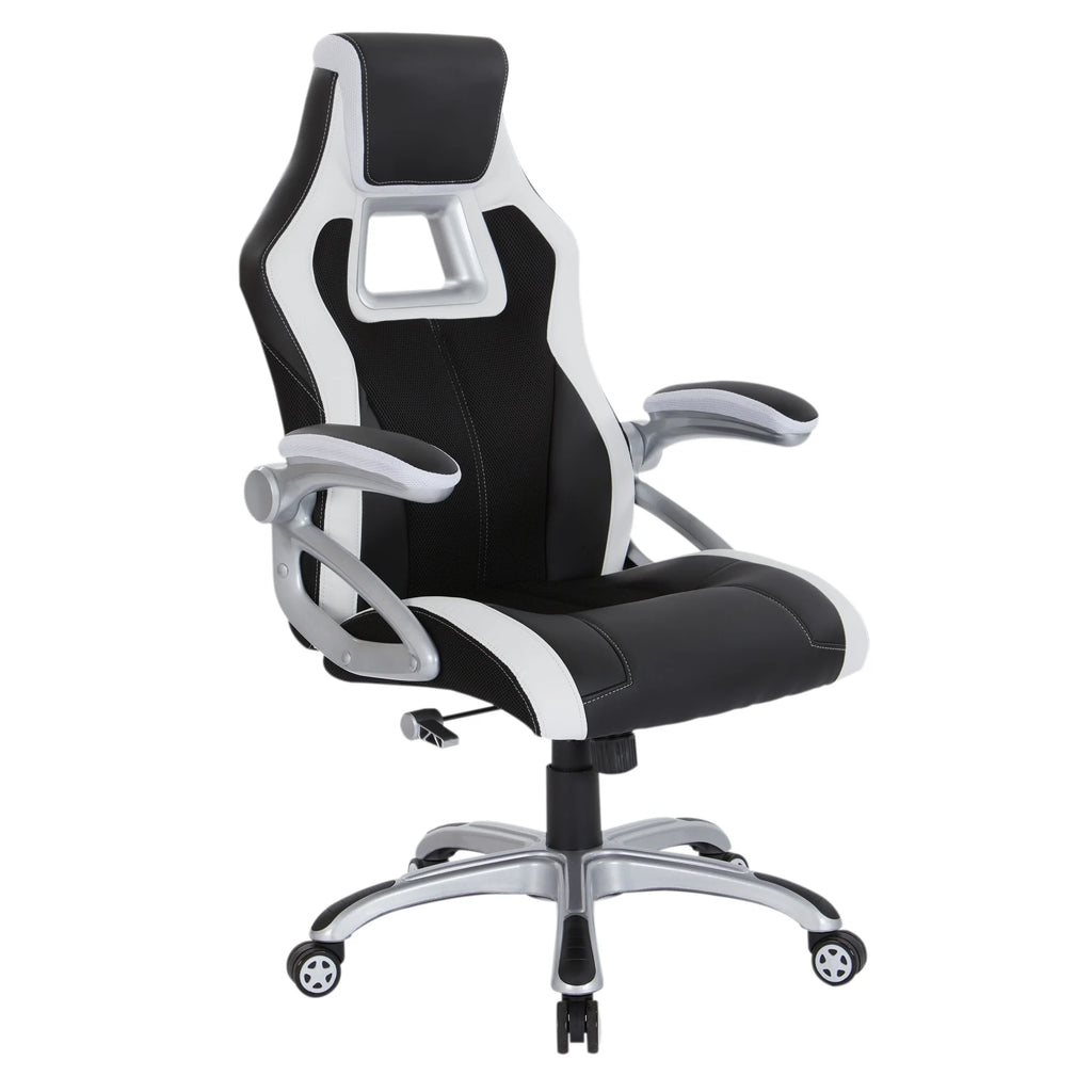 Black Chair with White Trim and Silver Base V4350