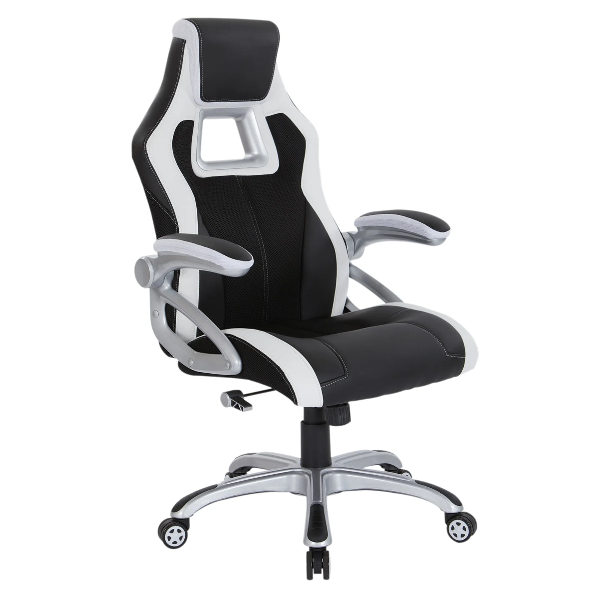 Black Chair with White Trim and Silver Base V4350