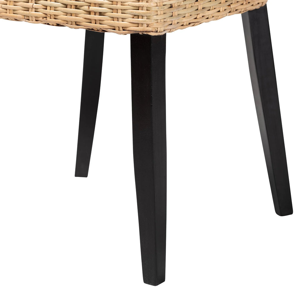 Dark Brown Wood and Natural Rattan 2-Piece Dining Chair Set O511