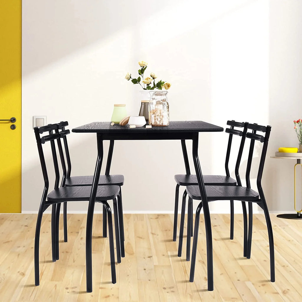 5 Piece Kitchen Dining Table Set with 4 Chairs Black E660