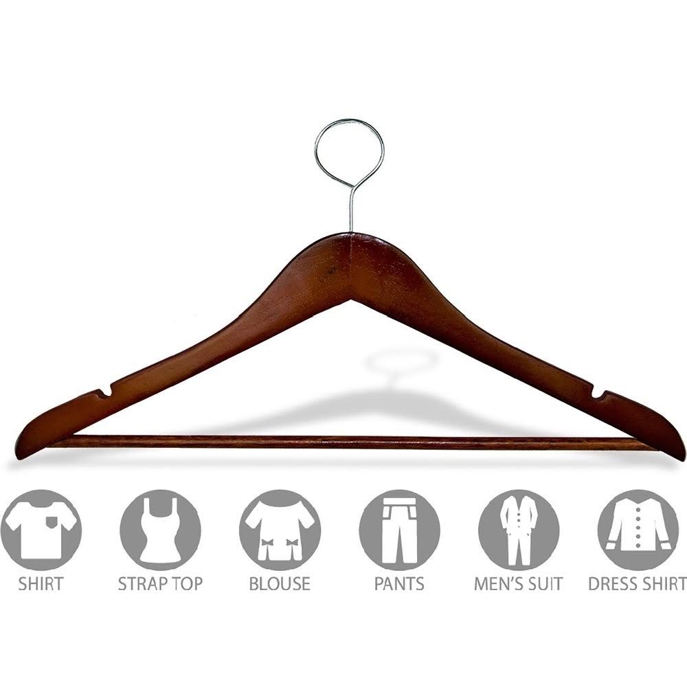 Natural Finish Wooden Hangers with Clips, Box of 50 O629