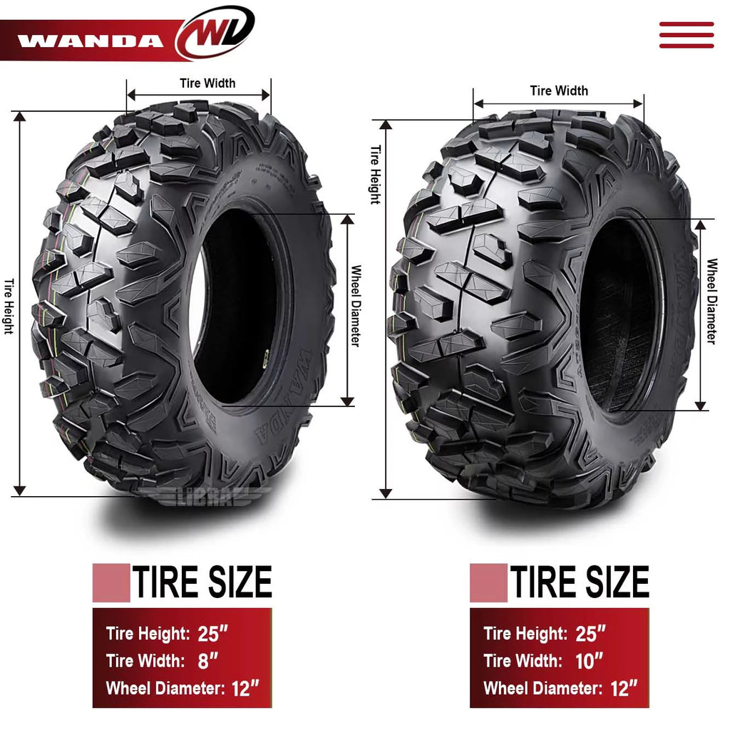 25x8-12 Front & 25x10-12 Rear 6PR ATV/UTV Tires Set 4 G5886