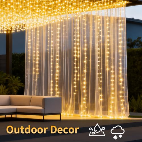 2 Packs LED Curtain String Lights 8FT x 7FT Waterproof Warm White V78190