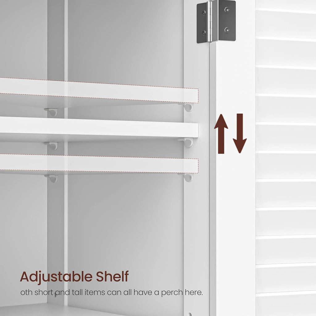 White Bathroom Storage Cabinet with Double Shutter Doors and Adjustable Shelf B4464