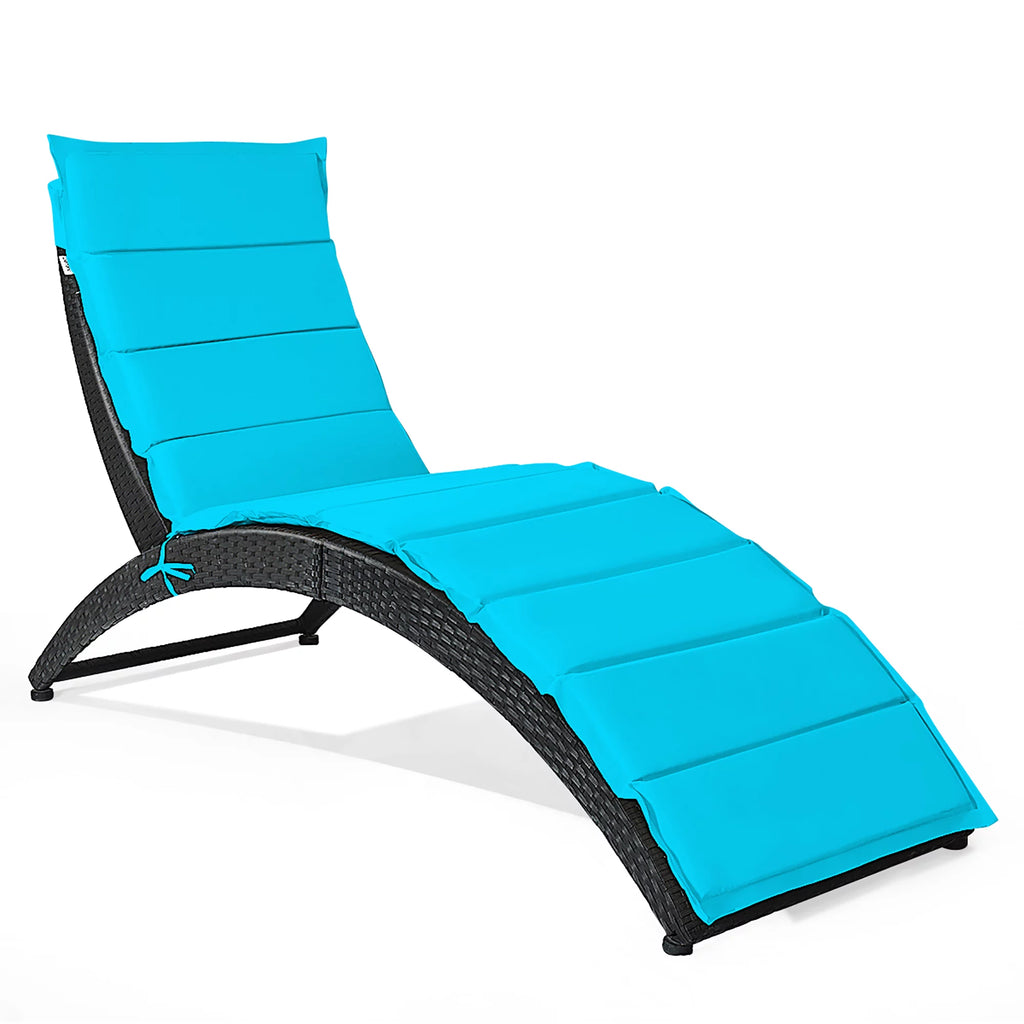 Folding Patio Rattan Lounge Chair Chaise Cushioned Red L8352