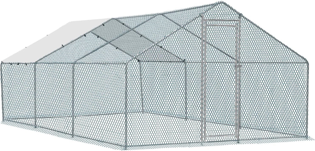 20 x 10 ft Metal Chicken Coop with Waterproof Cover V99044