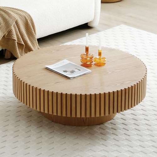 Walnut Wood Round Drum Coffee Table Y278