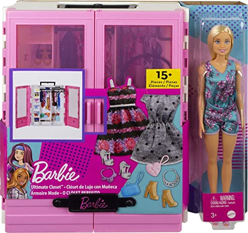 Blonde Fashion Doll & Pink Closet Playset with Clothes & 12 Accessories F563975