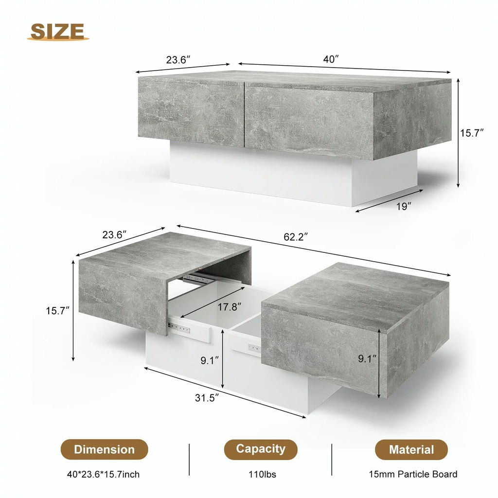 Gray Coffee Table with Sliding Top and Storage S2982