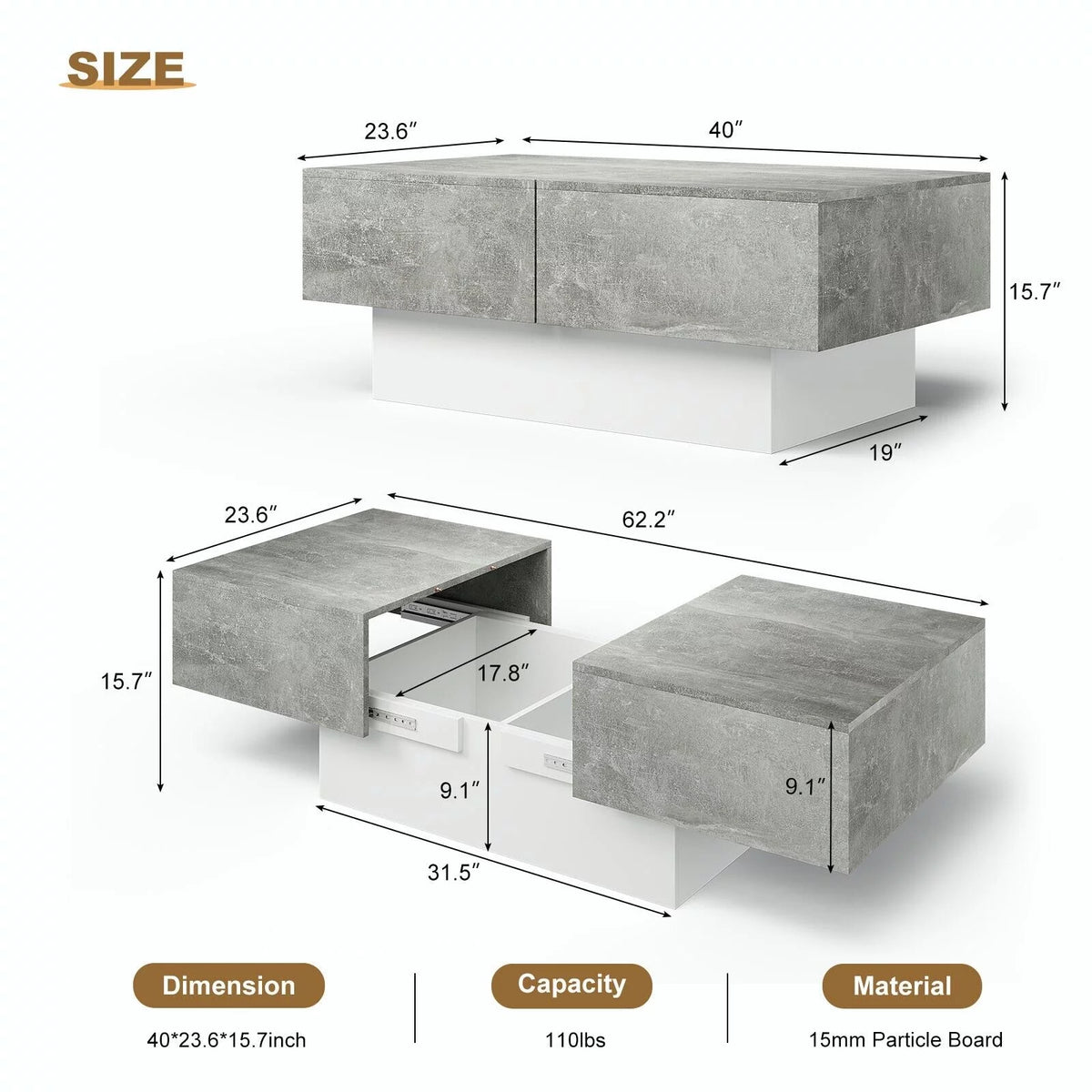 Gray Coffee Table with Sliding Top and Storage S2982