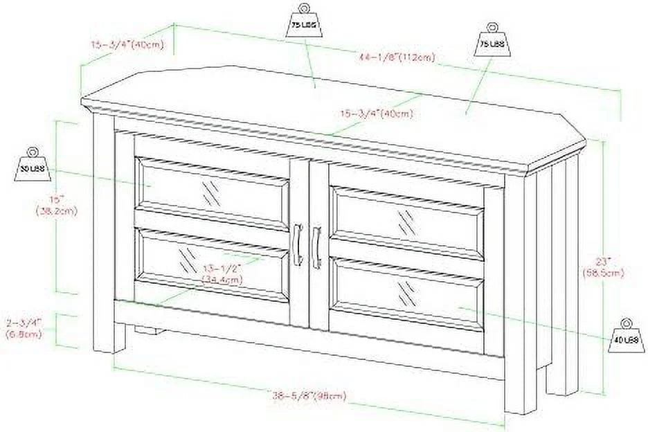 2 Door Corner Wood TV Stand up to 48" 44 Inch Black A13573