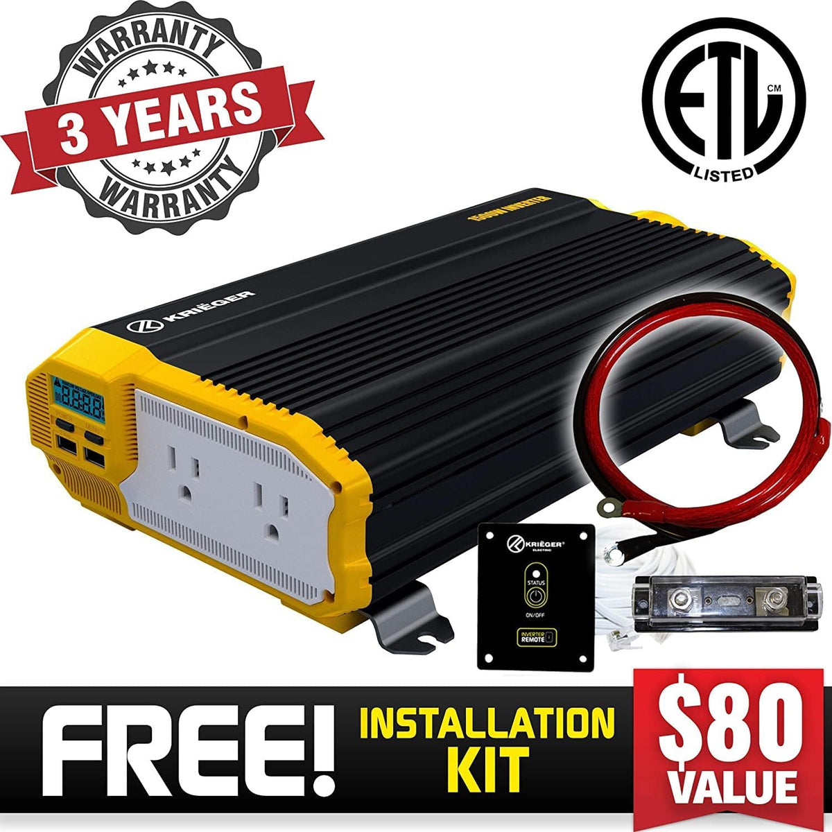 1500 Watts Power Inverter 12V to 110V Modified Sine Wave Car Inverter D7955