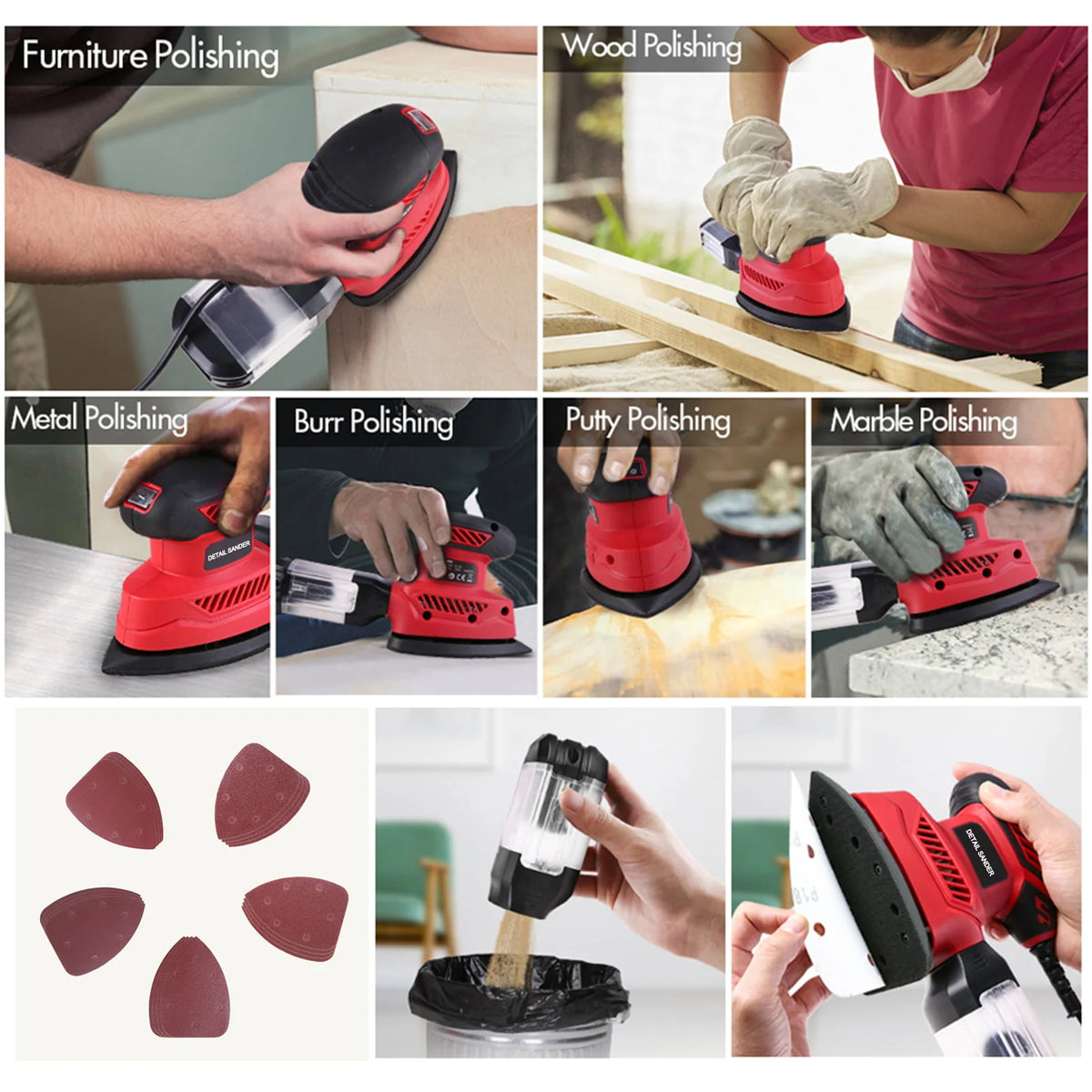Mouse Detail Sander, 13500RPM Compact Electric Sander with 20Pcs Sandpapers H395543