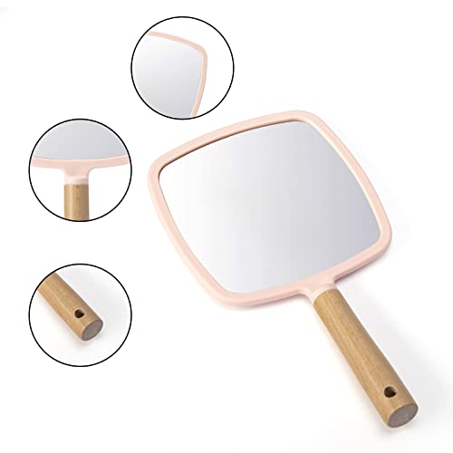 Hand Held Wood Mirror with Handle S9585