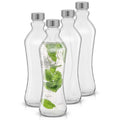 Clear Glass Water Bottles with Stainless Steel Screw Cap, Set of 4 F499