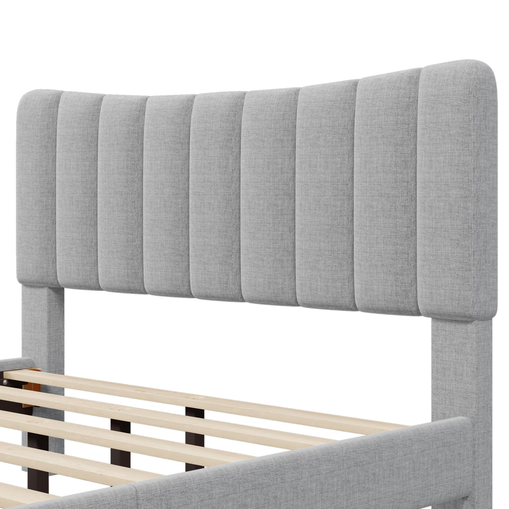 Queen Size Gray Linen Upholstered Platform Bed Frame with Tufted Headboard K480849