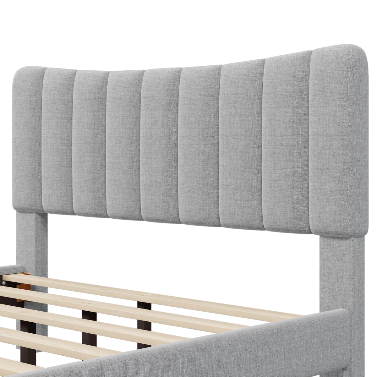 Queen Size Gray Linen Upholstered Platform Bed Frame with Tufted Headboard K480849