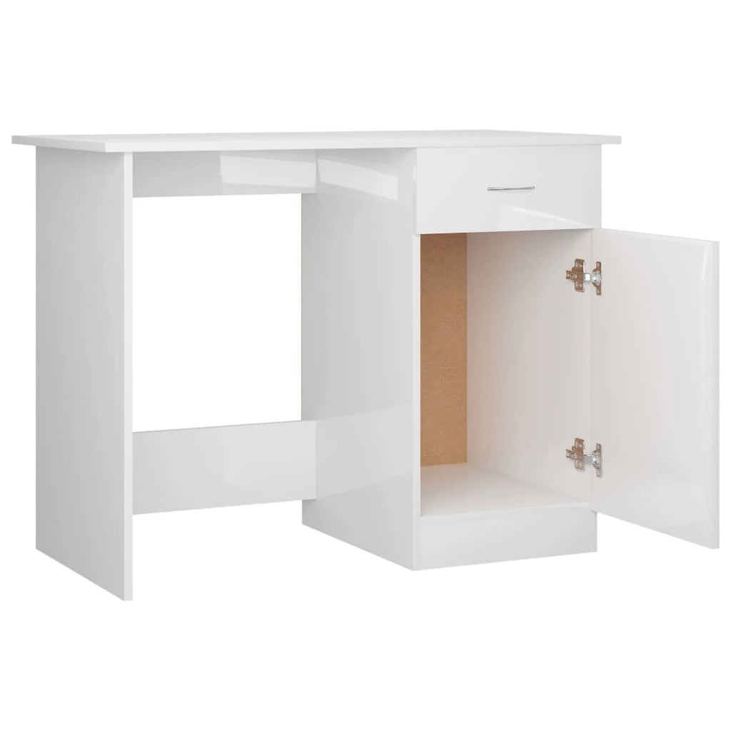 High Gloss White Engineered Wood Desk V4086