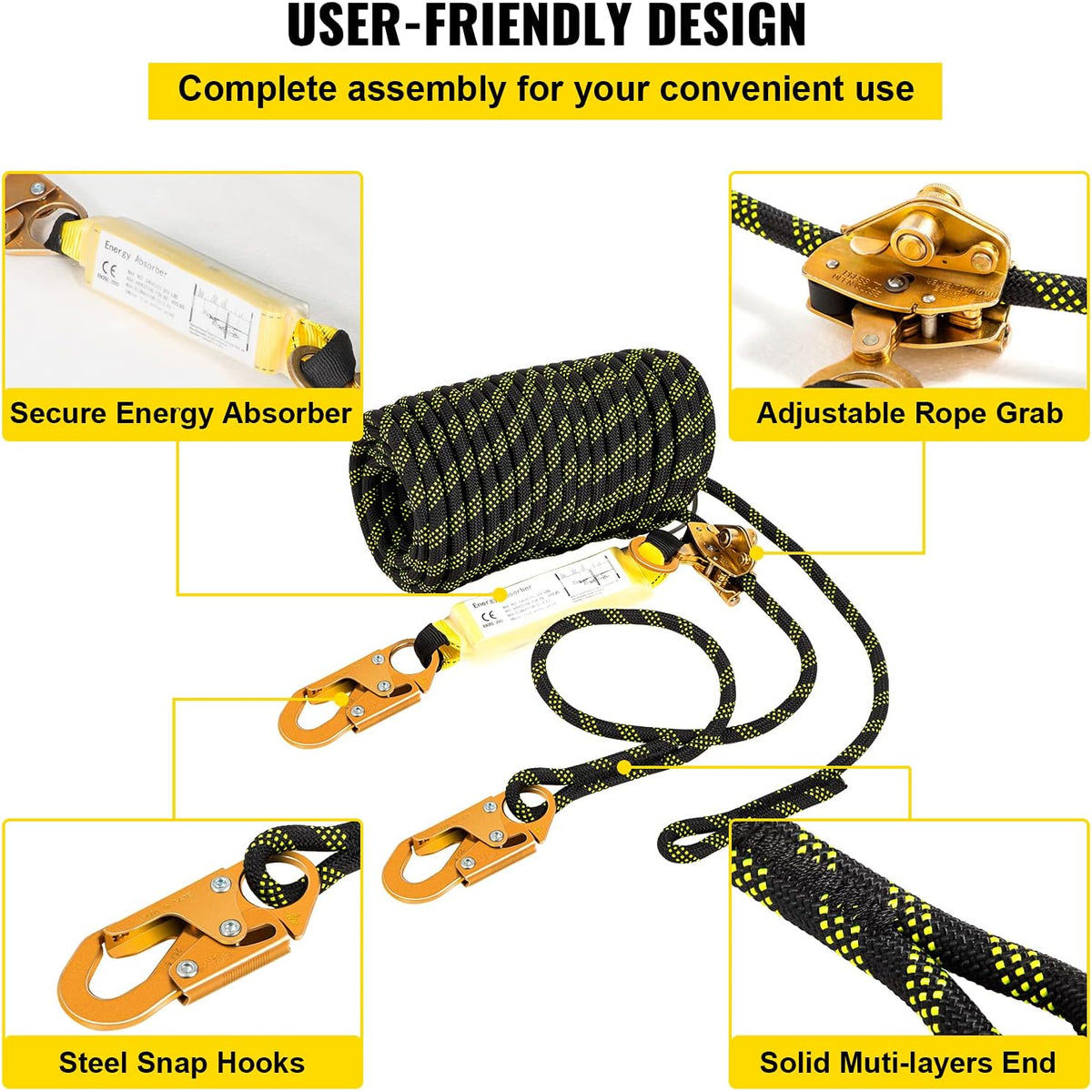 25 ft Polyester Fall Protection Rope with Alloy Steel Rope Grab, Pack of 2 S4228