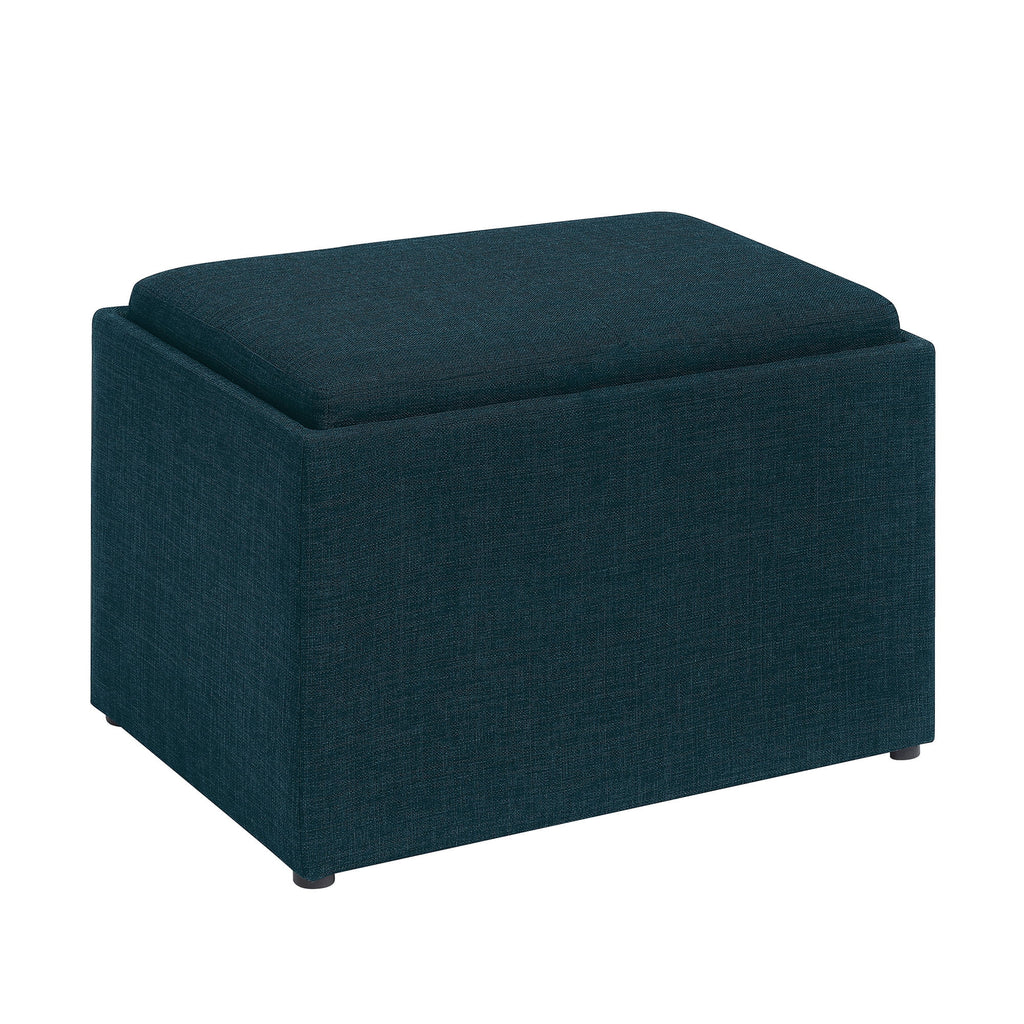Dark Blue Fabric Storage Ottoman with Reversible Tray Q4029