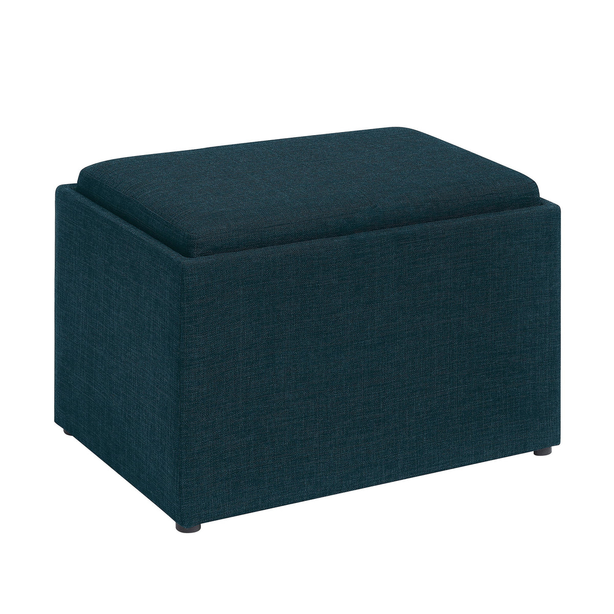Dark Blue Fabric Storage Ottoman with Reversible Tray Q4029