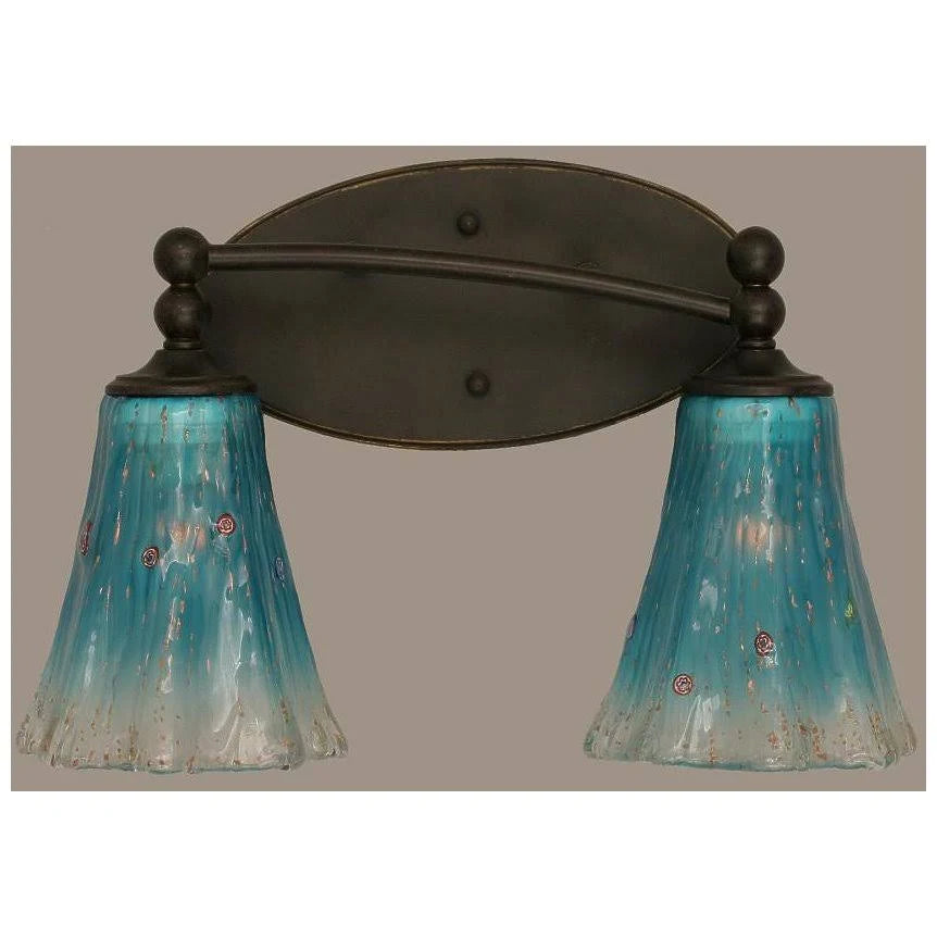 Two Light Bath Bar Dark Granite Finish with Teal Crystal Glass N692697
