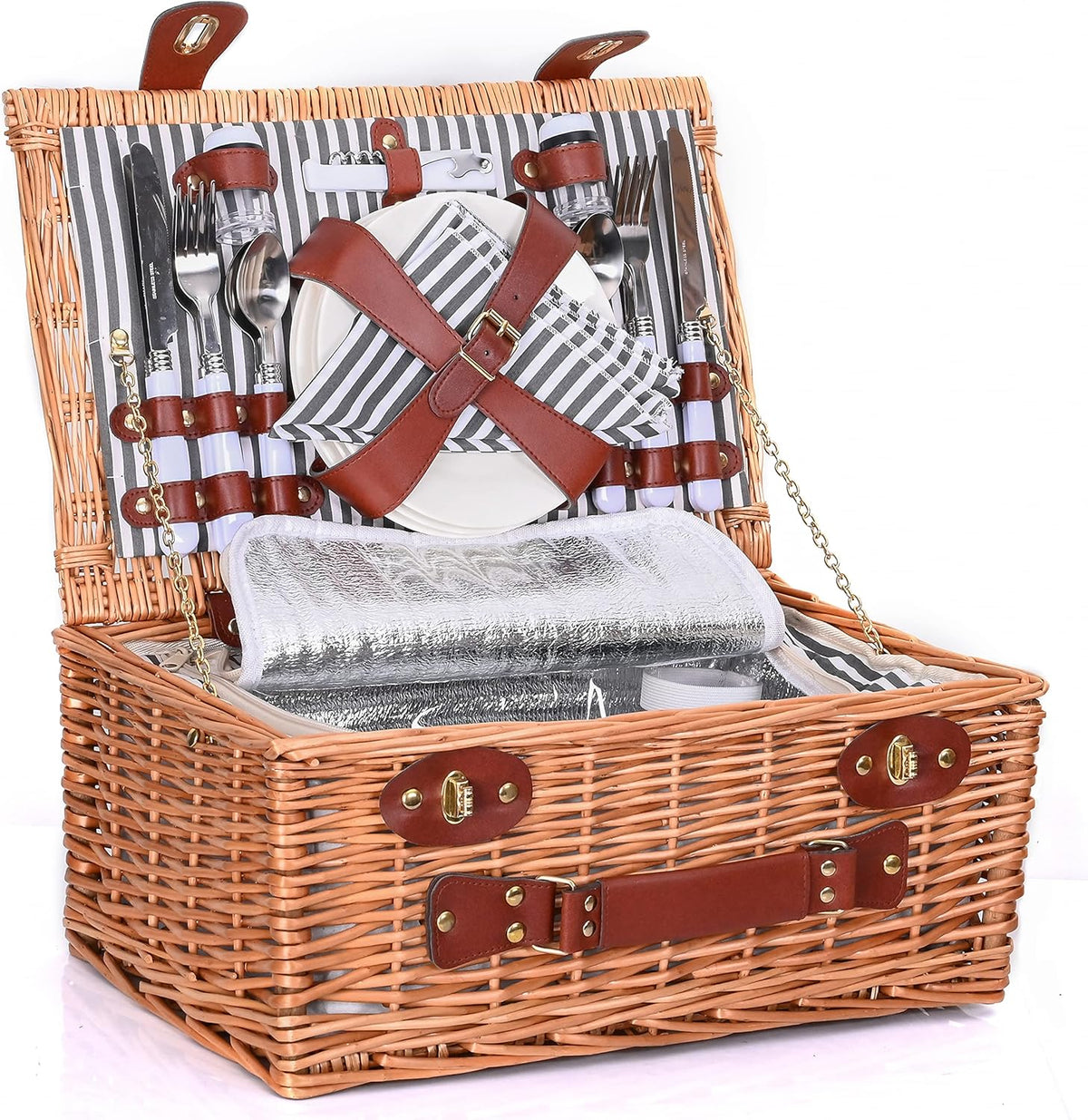 Wicker Picnic Basket for 4 with Insulated Liner Z737404