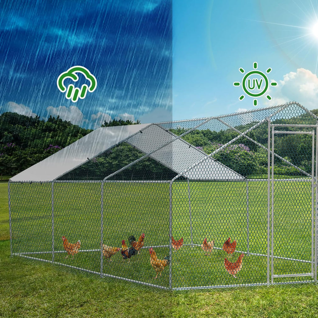 20 x 10 ft Metal Chicken Coop with Waterproof Cover V99044