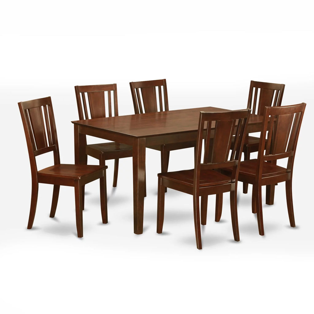 7 Piece Rectangular Dining Table Set with Wooden Seat Chairs V37652