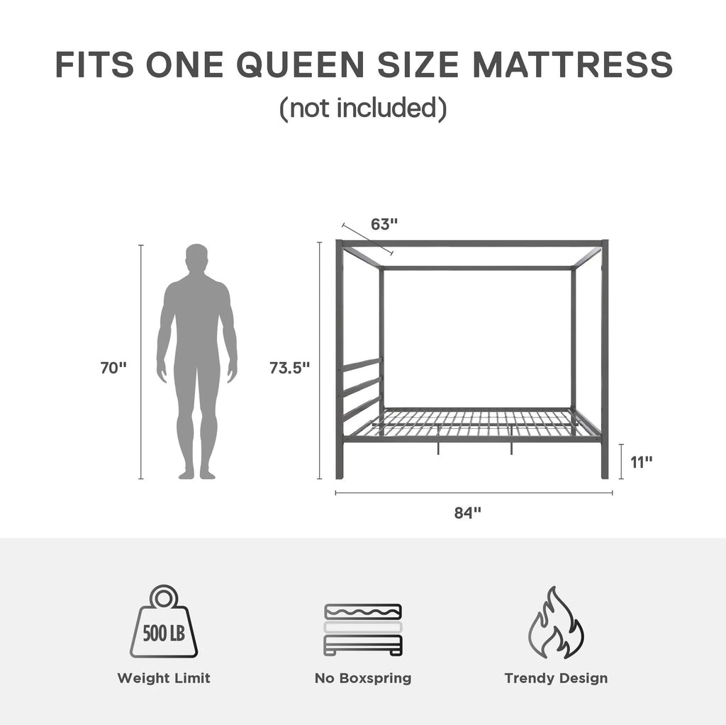 Queen Gunmetal Gray Metal Canopy Poster Bed C869808