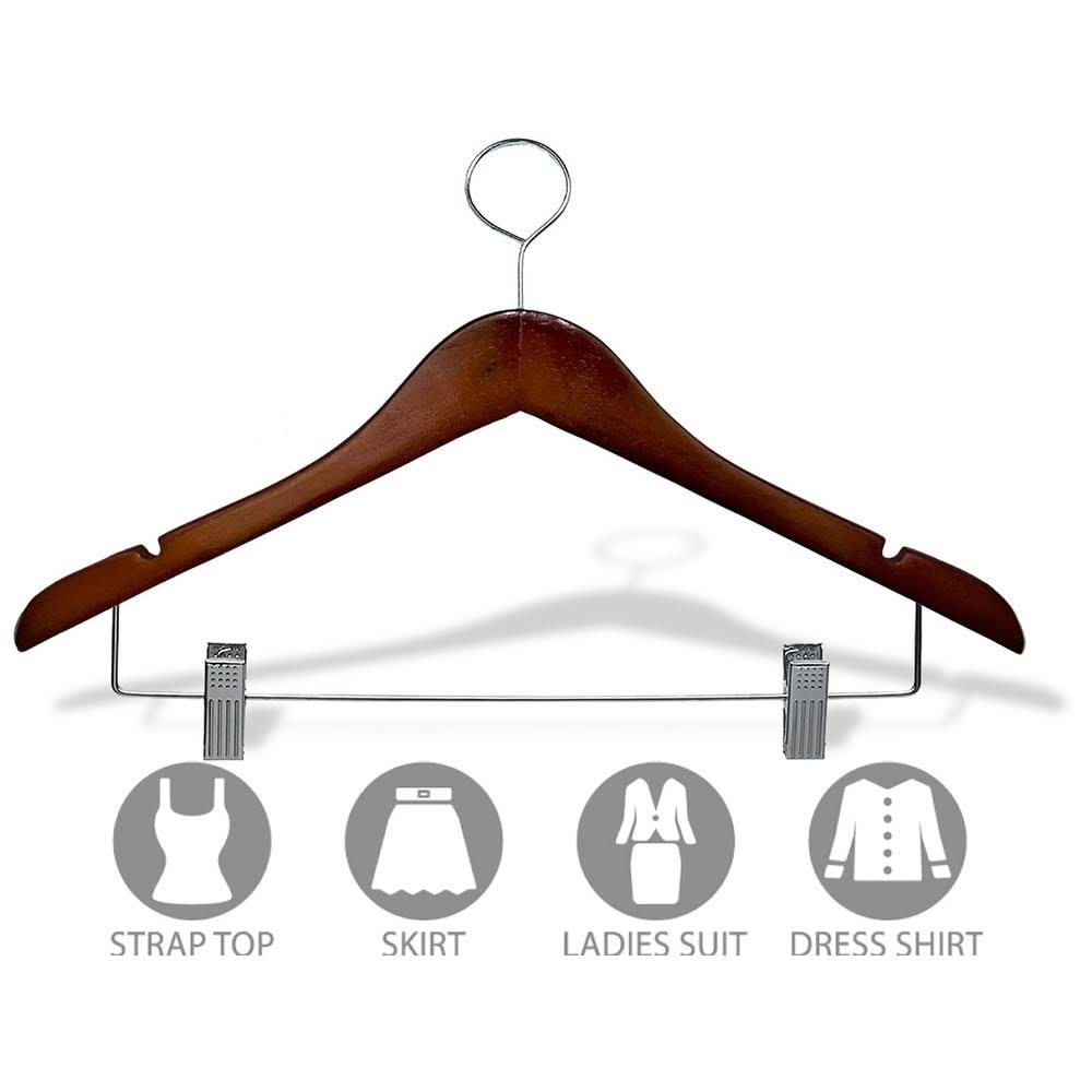 Natural Finish Wooden Hangers with Clips, Box of 50 O629